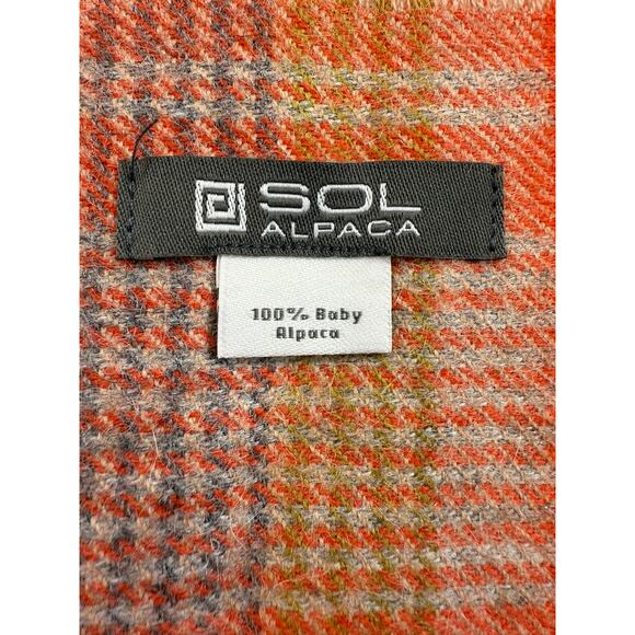 SOL Alpaca 100% Baby Alpaca Plaid Scarf – Orange Multi - Perfect Condition - Picture 4 of 5